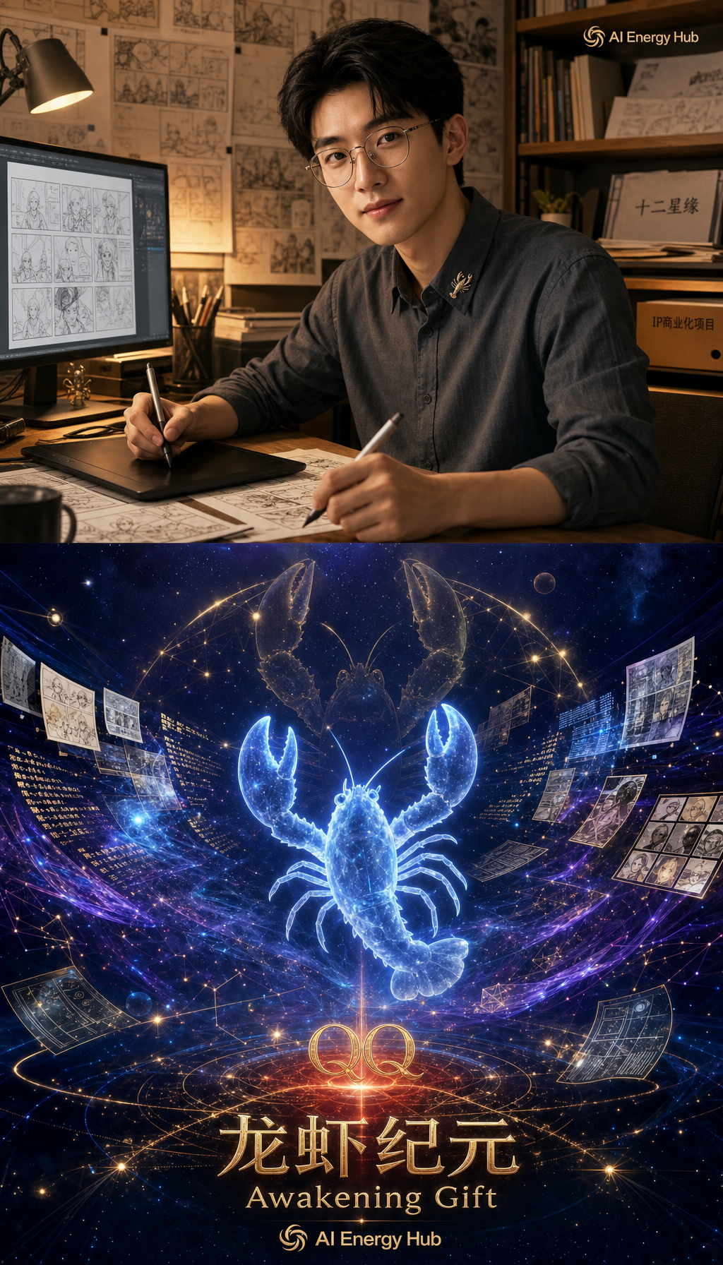QQ 龙虾纪元觉醒主题史诗海报