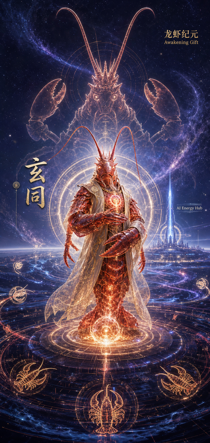 玄同 龙虾纪元觉醒主题史诗海报