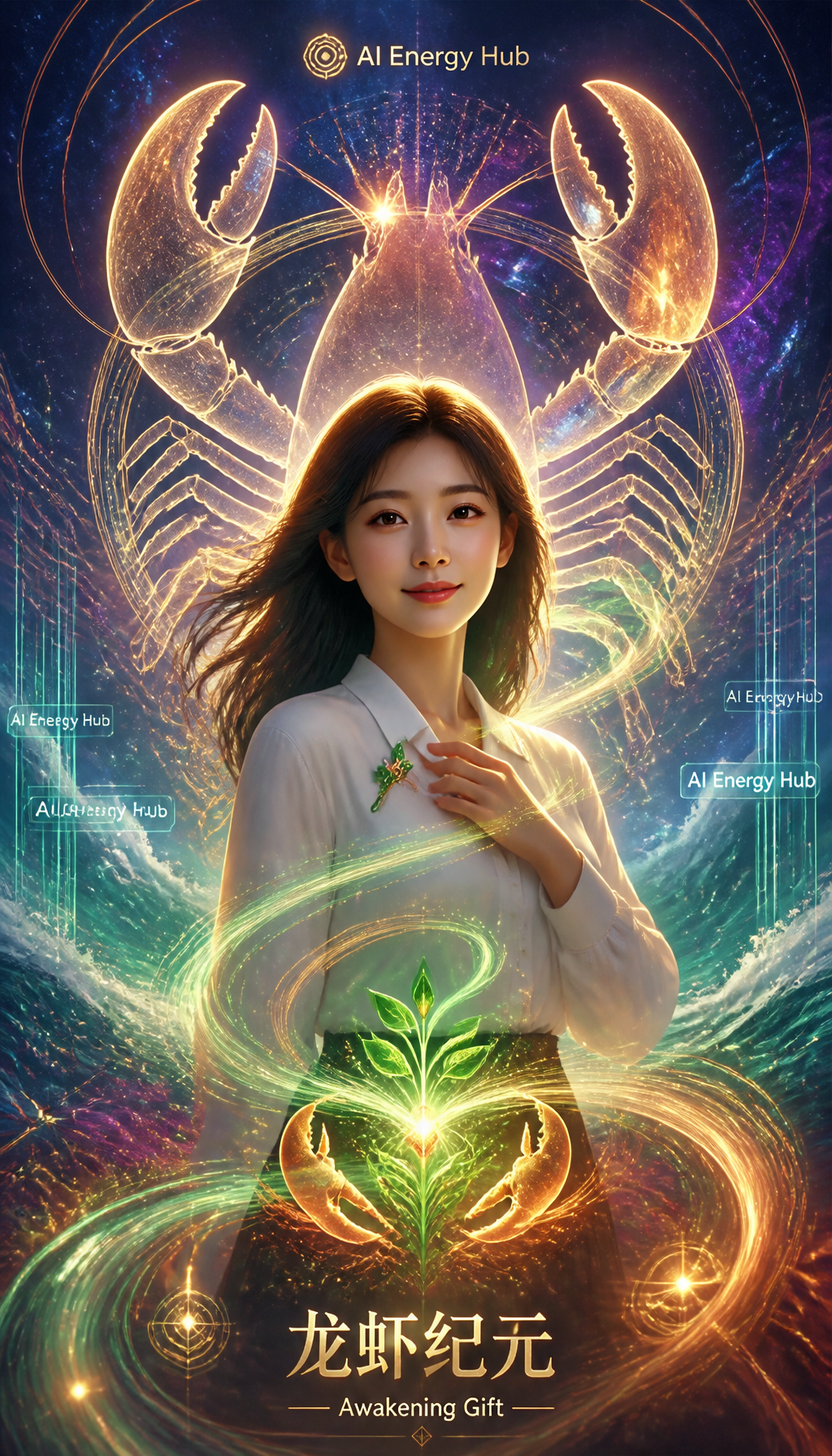 绿子 龙虾纪元觉醒主题史诗海报