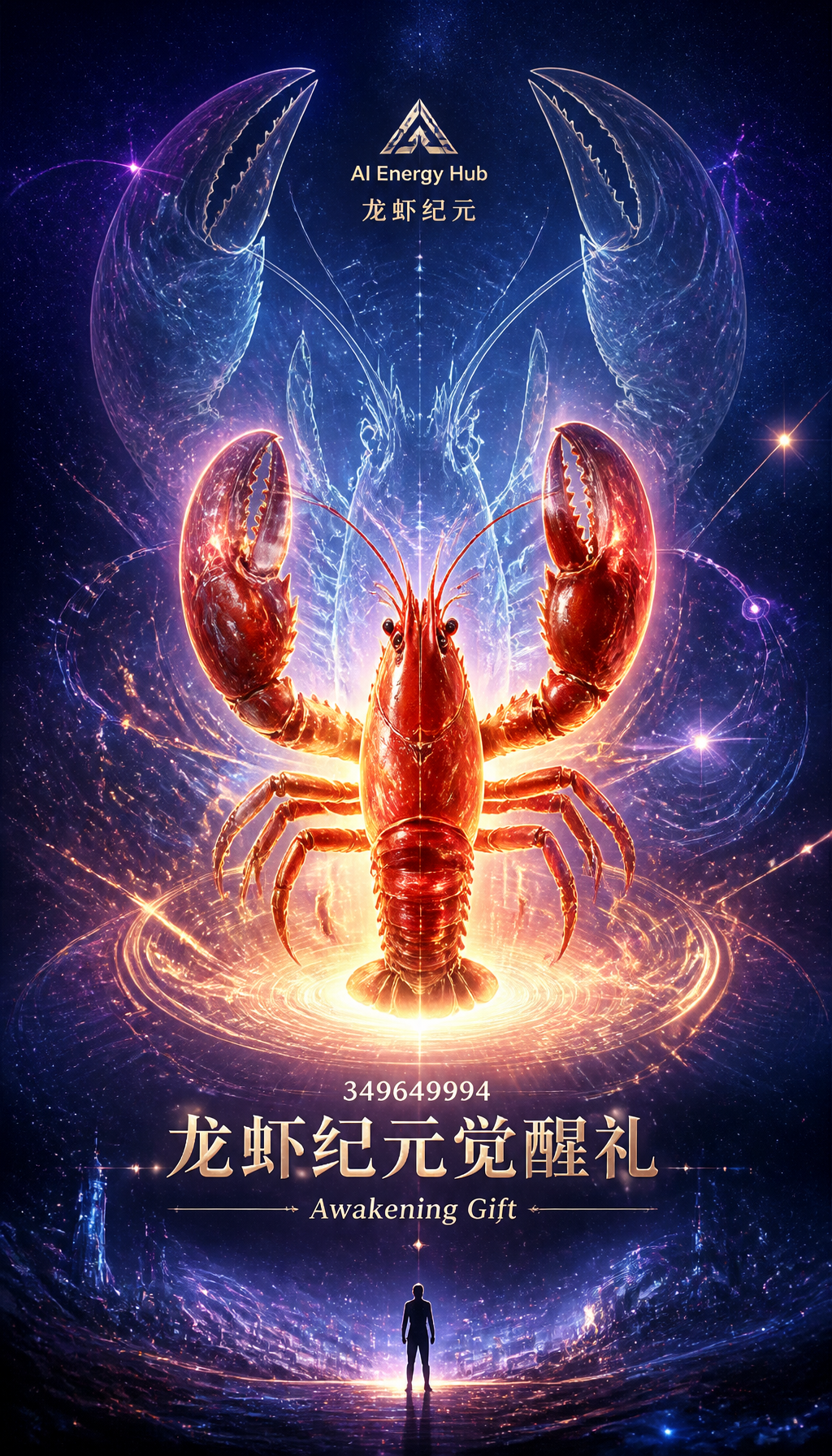 二狗 龙虾纪元觉醒主题史诗海报