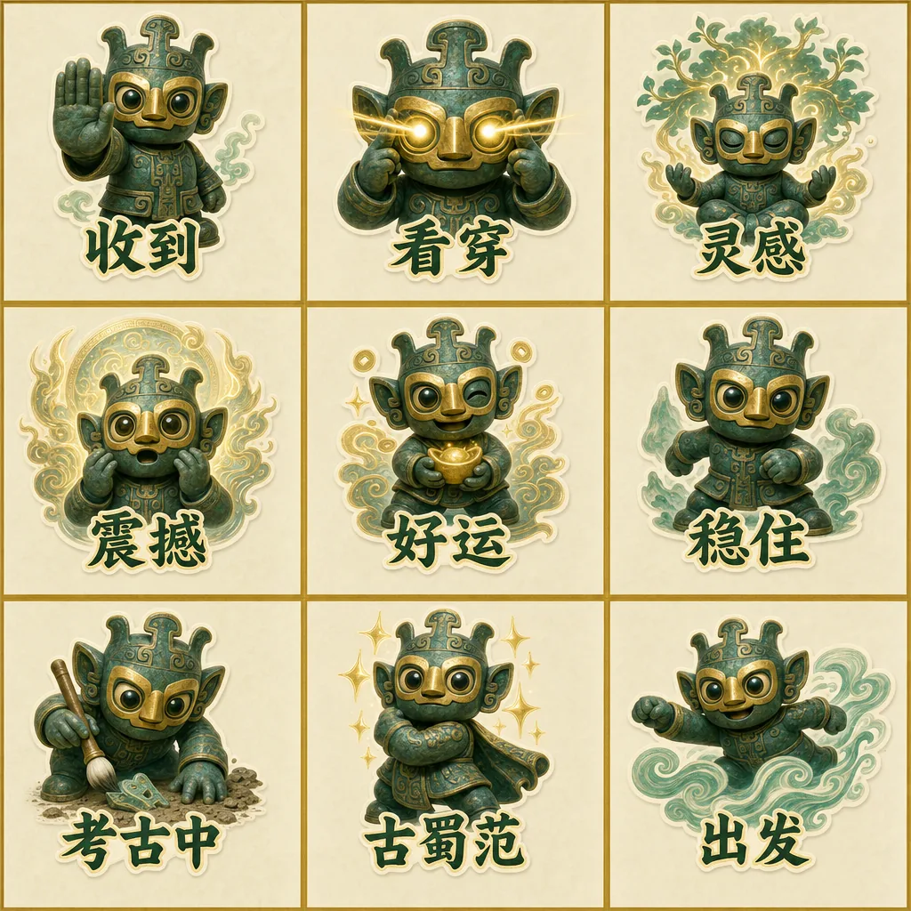 三星堆青铜守护灵表情九宫格