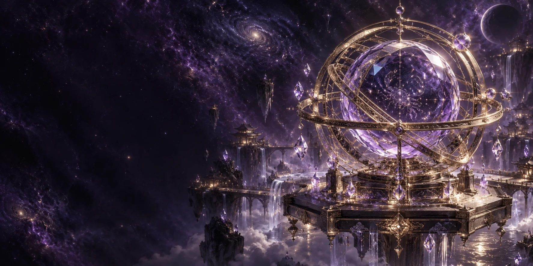 紫金晶体星盘悬浮在星云观测台