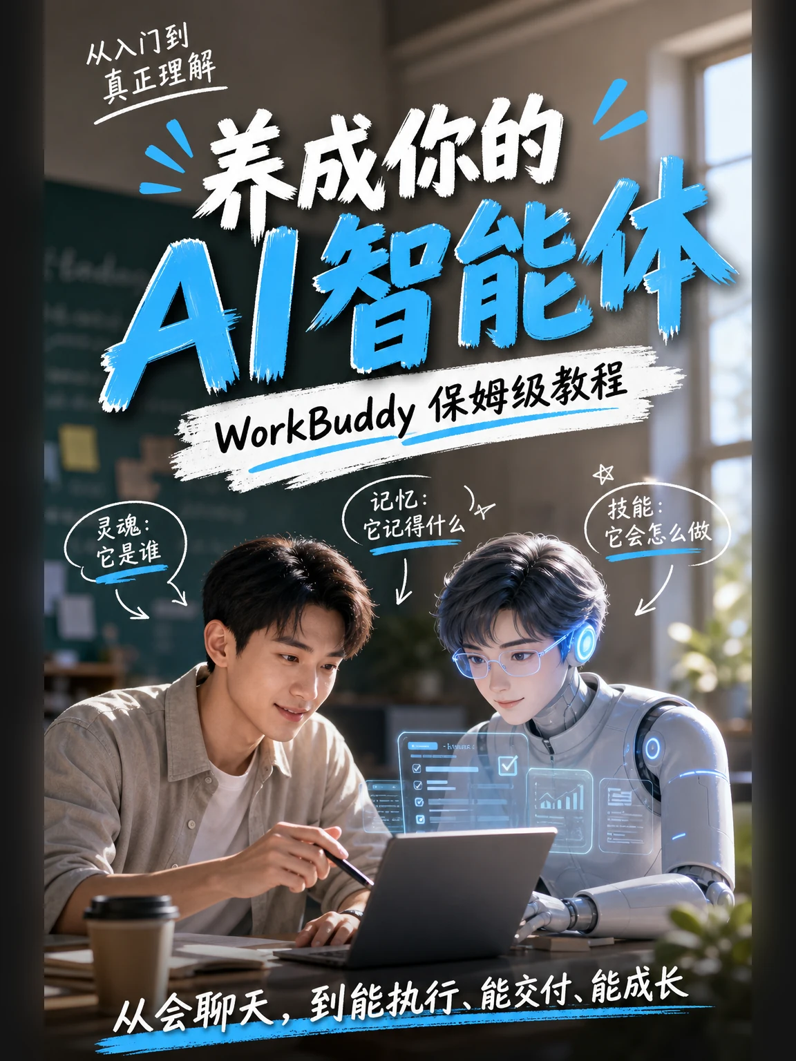 WorkBuddy · 养成你的 AI 智能体:WorkBuddy 保姆级教程 · 竖版封面
